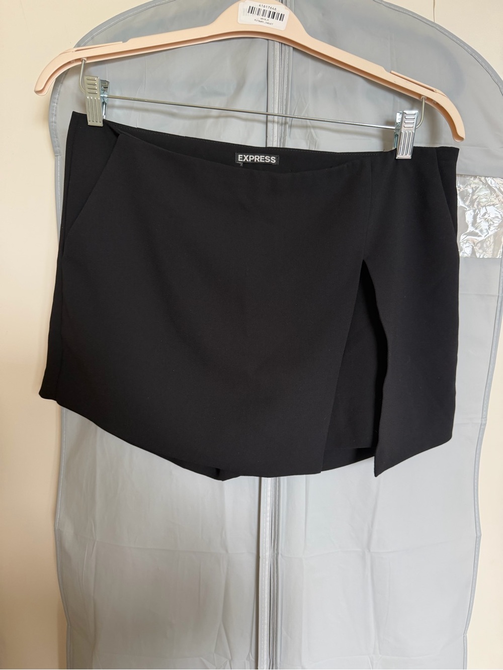 Express Black Asymmetrical Mini Skort with Front Slit